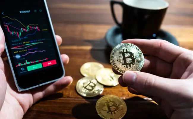 negociando o bitcoin em aplicativo móvel